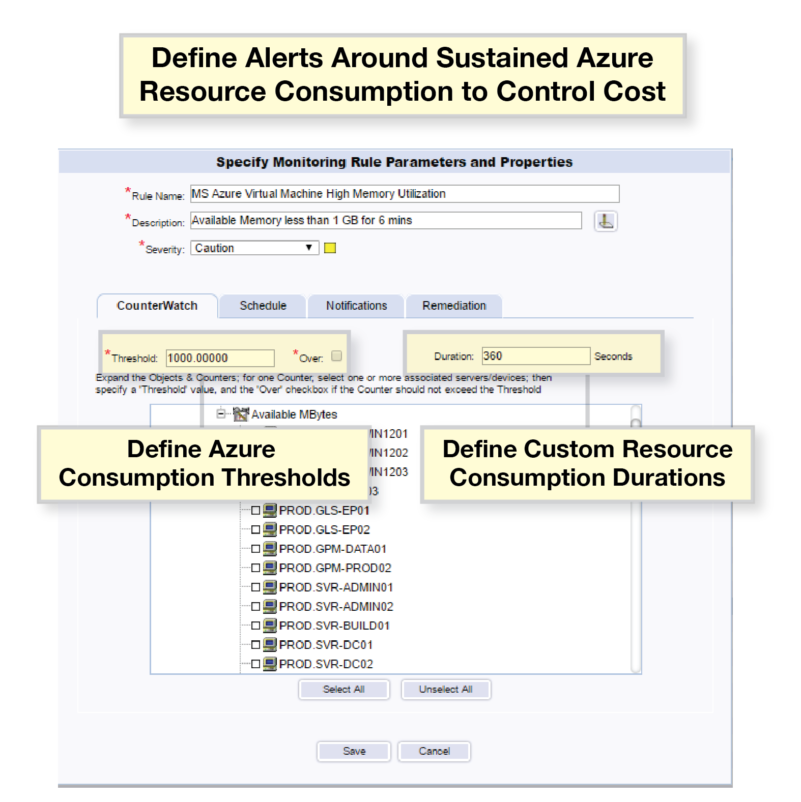 Define alerts around sustained Azure resource consumption to control cost product screenshot