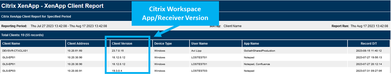 Citrix Receiver Version Reports